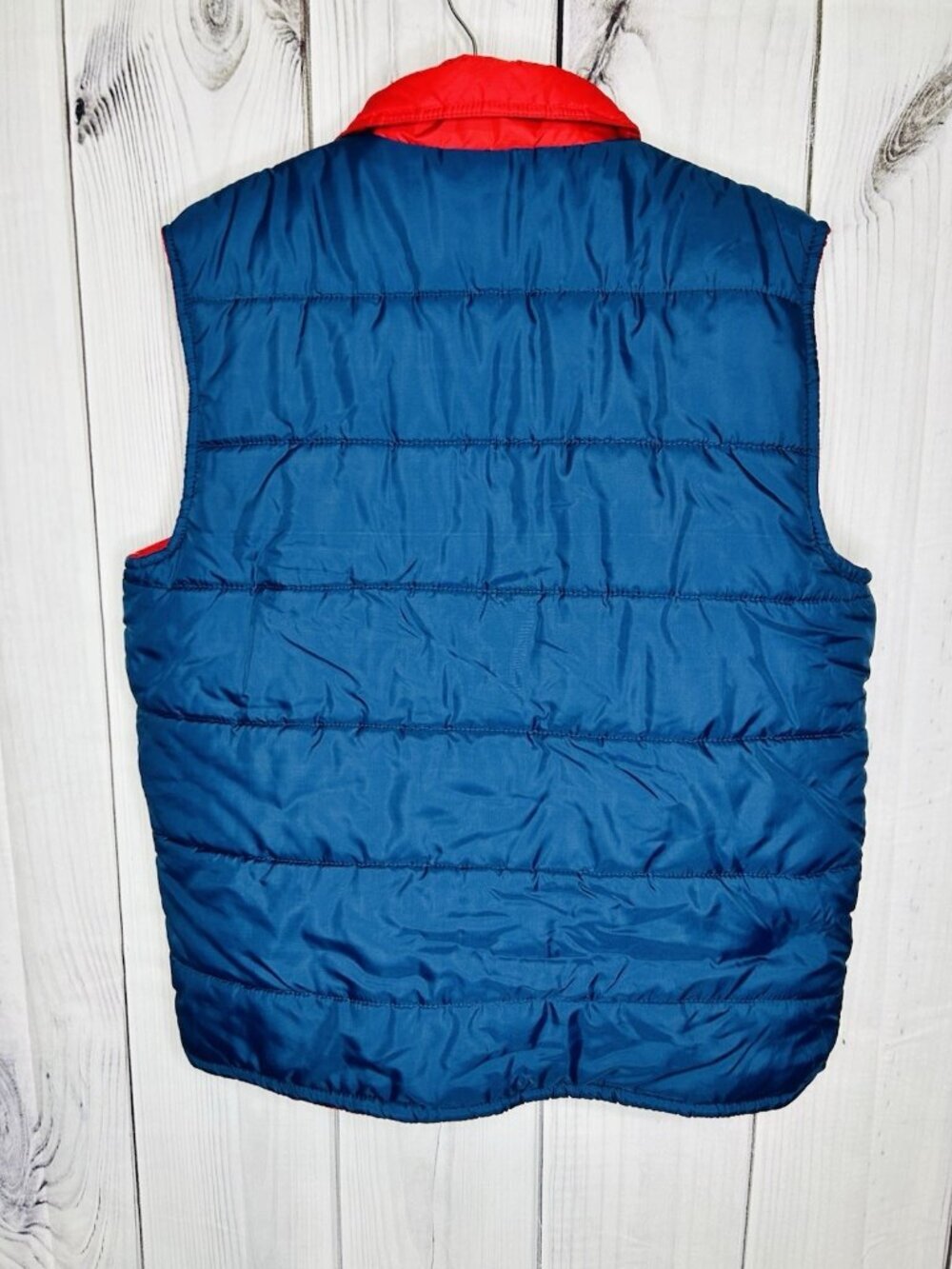 Studio 33 Puffer Vest Sz L Navy Blue Red Snap Up Sleeveless Vintage MINT - Picture 7 of 9